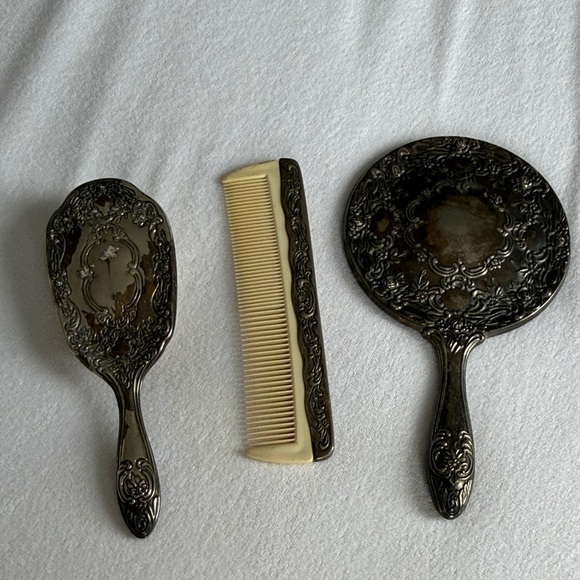 Vintage Silver Vanity Set with Mirror, Brush, and Comb - Picture 5 of 11